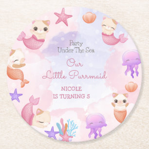 Dessous De Verre Rond Purmaid chat sirène mignonne fille anniversaire
