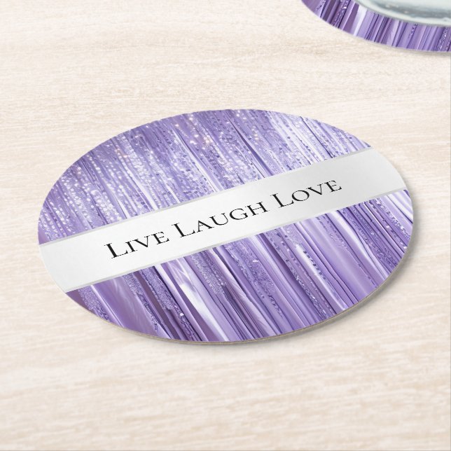 Dessous De Verre Rond Purple Silver Glam Tinsel Stripes  (Incliné)