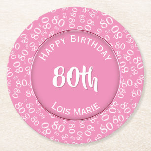 Dessous De Verre Rond quatre-vingtième Rose et blanc de motif de nombre