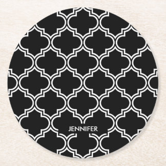 Dessous De Verre Rond Quatrefoil noir et blanc