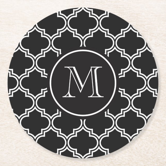 Dessous De Verre Rond Quatrefoil noir et blanc (Devant)
