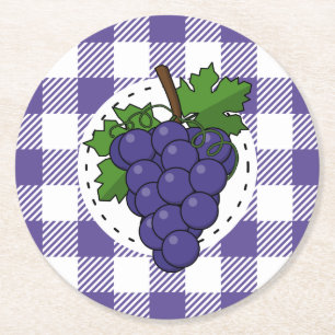 Dessous De Verre Rond Raisins sur Plaid violet blanc