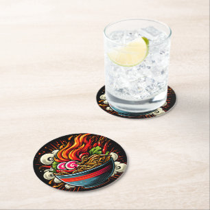 Dessous De Verre Rond Ramen Épicé Art de Rue des Nouilles Japonaises