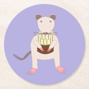 Dessous De Verre Rond Rat de Siamese avec gâteau d'anniversaire