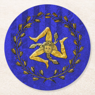 Dessous De Verre Rond Rayure bleue de guirlande olive sicilienne de
