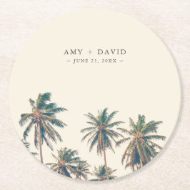 Dessous De Verre Rond Réception de mariage de plage Palm Tree personnali