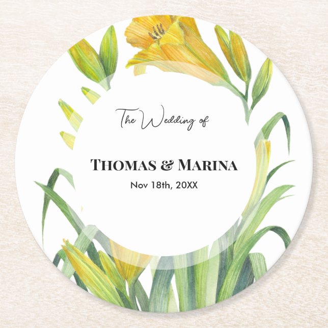 Dessous De Verre Rond Réception de mariage Jaune Lys (Devant)
