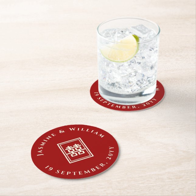 Dessous De Verre Rond Rectangle classique Double Bonheur Mariage chinois (En situation)