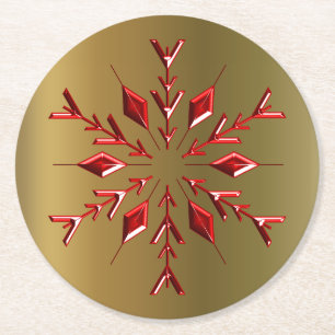 Dessous De Verre Rond Red Christmas Stars on Gold