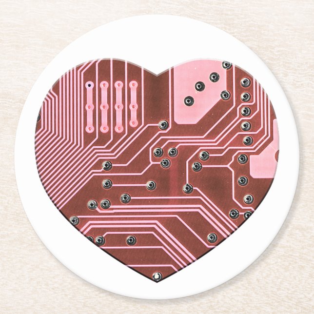 Dessous De Verre Rond Red Heart Circuit Board Valentines (Devant)