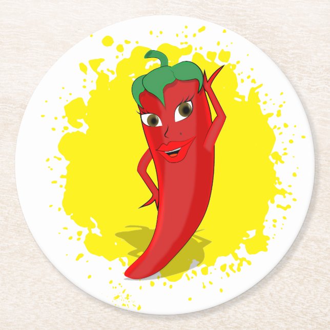 Dessous De Verre Rond Red Hot Pepper Diva Paint Splatter (Devant)