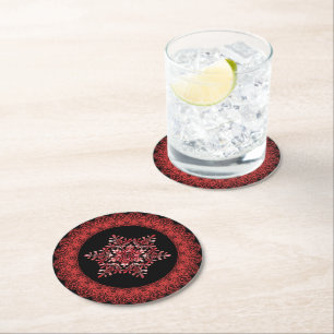 Dessous De Verre Rond Red Winter Snowflon bord dentelle