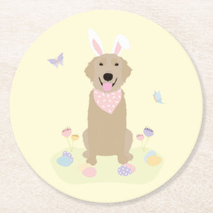 Dessous De Verre Rond Retriever doré Bunny de Pâques