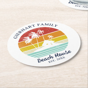 Dessous De Verre Rond Retro Beach House Famille Réunion Palmiers
