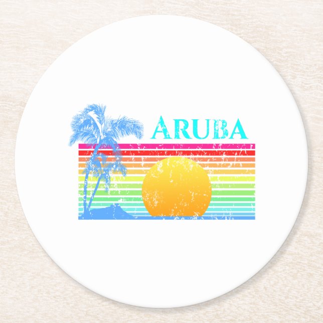 Dessous De Verre Rond Retro Beach Sunset Aruba (Devant)