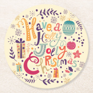 Dessous De Verre Rond Retro Coloré Ont Un Noël Holly Jolly