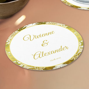 Dessous De Verre Rond Retro Gold Green Mariage damassé