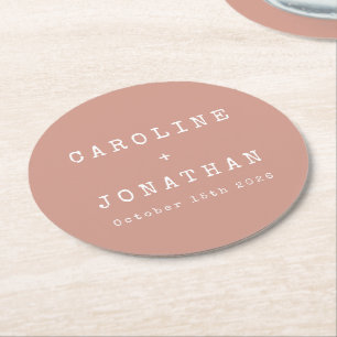 Dessous De Verre Rond Rétro minimaliste Dusty Rose Mariage