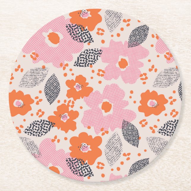 Dessous De Verre Rond Rétro motif floral mignon (Devant)