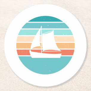 Dessous De Verre Rond Retro Sunset Effet Perdu + Voilier