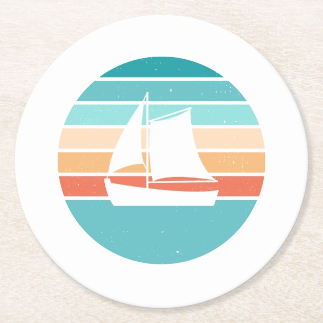 Dessous De Verre Rond Retro Sunset Effet Perdu + Voilier (Devant)