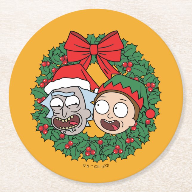 Dessous De Verre Rond Rick et Morty | Motif de couronne de vacances (Devant)