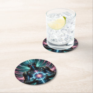 Dessous De Verre Rond Robot Futuriste Noyau Cosmique Cyberpunk