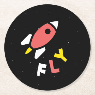 Dessous De Verre Rond Rocket - Rouge & Jaune Pop Art Abstrait. FLY!