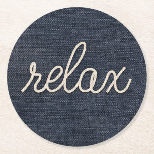 Dessous De Verre Rond Rope Relax Text sur Denim