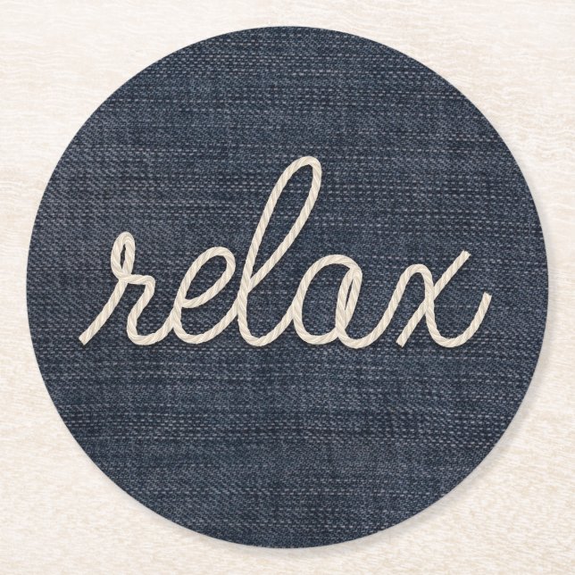 Dessous De Verre Rond Rope Relax Texte sur Denim (Devant)