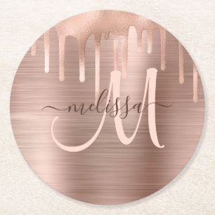 Dessous De Verre Rond Rose Chic goutte d'or brossé métal flush Script