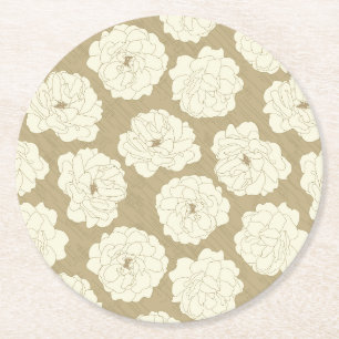 Dessous De Verre Rond Rose crème sur Beige d'or - motif sans couture.