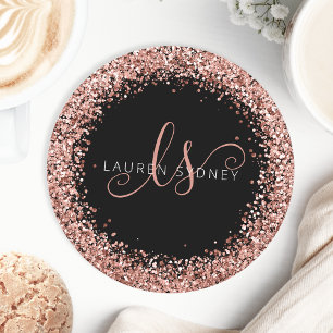 Dessous De Verre Rond Rose Gold Blush Pink Parties scintillant Glam Nom 