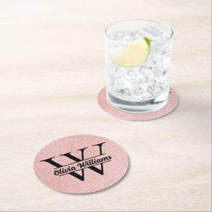 Dessous De Verre Rond Rose Gold Pailleté Monogramme Étincelle Moderne
