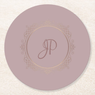 Dessous De Verre Rond Rose personnalisé Monogramme Modèle  Élégant