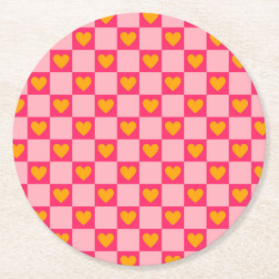 Dessous De Verre Rond Rose rouge jaune coeur amour À damiers Y2K Motif
