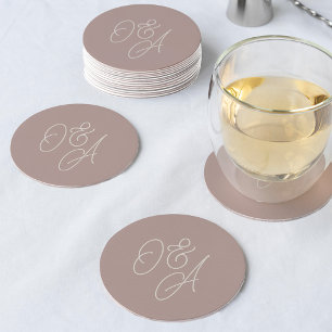 Dessous De Verre Rond Rose Taupe   Mariage de monogramme de script surdi