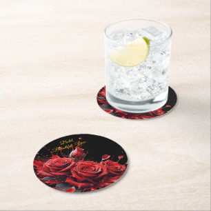 Dessous De Verre Rond Roses en fleur - Anniversaire élégant