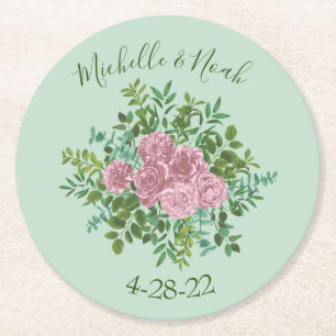 Dessous De Verre Rond Roses roses Jardin Printemps Mariage
