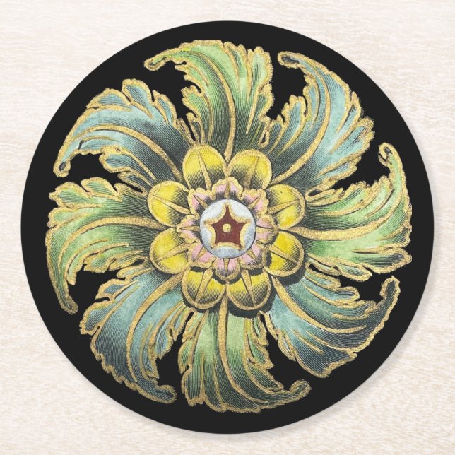 Dessous De Verre Rond Rosette architecturale antique n° 1 (Devant)
