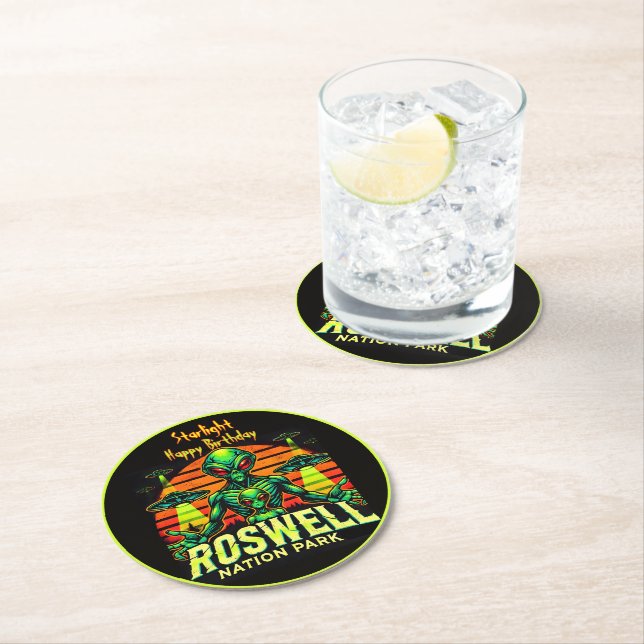 Dessous De Verre Rond Roswell’s Cosmic Getaway vous attend ! (En situation)