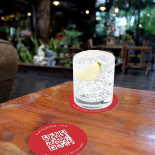 Dessous De Verre Rond Rouge blanc bar restaurant menu qr code