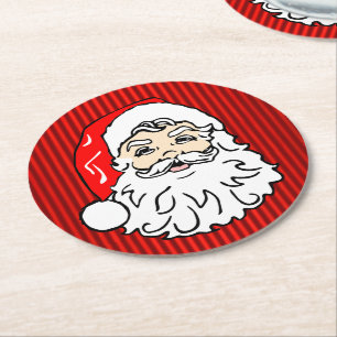 Dessous De Verre Rond Rouge visage Père Noël rétro
