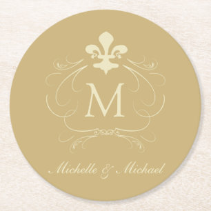 Dessous De Verre Rond Rouleau de Gold Fleur de Lis Fancy