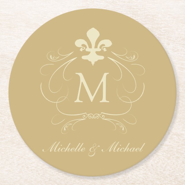 Dessous De Verre Rond Rouleau de Gold Fleur de Lis Fancy (Devant)