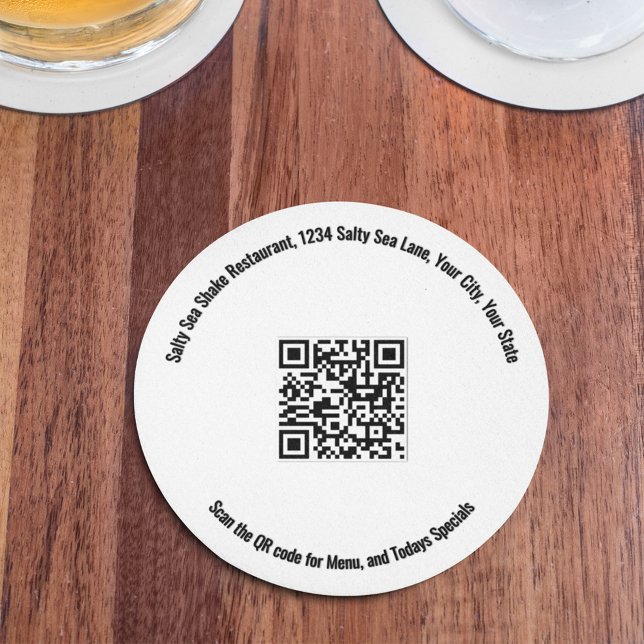 Dessous De Verre Rond Round Restaurant QR Code Menu and Specials (Créateur téléchargé)