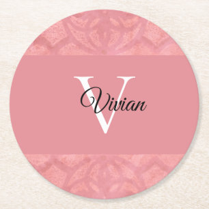 Dessous De Verre Rond Ruddy Pink Batik Nom Monogrammé