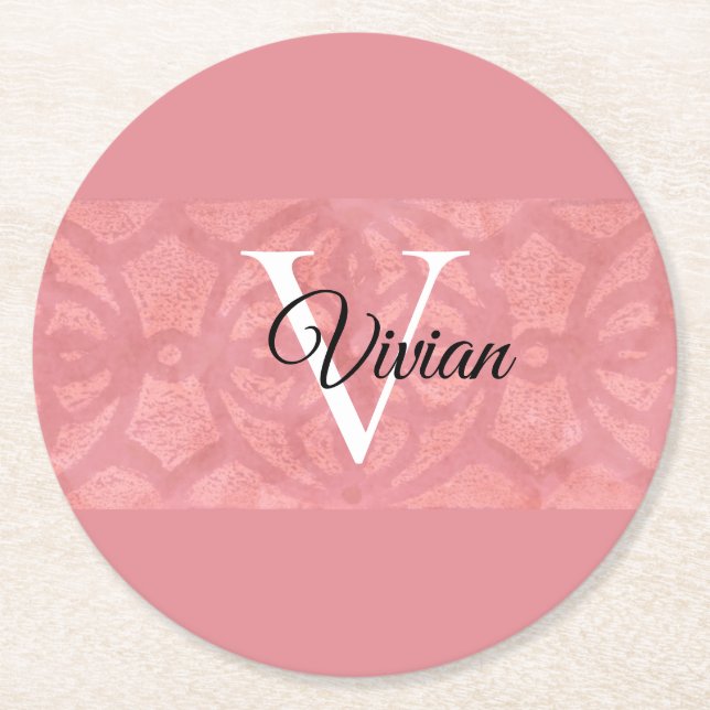 Dessous De Verre Rond Ruddy Pink Batik Nom Monogrammé (Devant)
