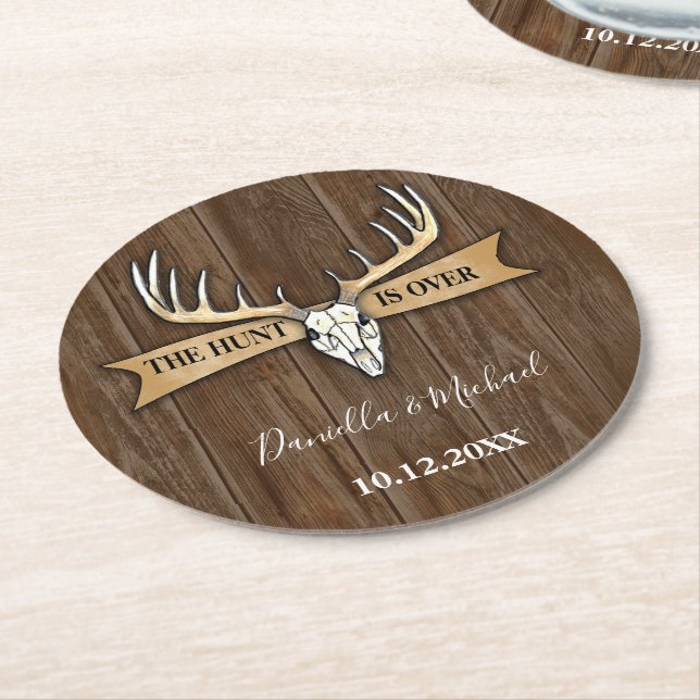 Dessous De Verre Rond Russe Antlers Cerf Mariage crâne (Incliné)