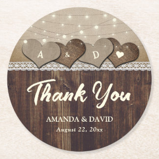 Dessous De Verre Rond Rustic Country Wood Heart Mariage Monogramme